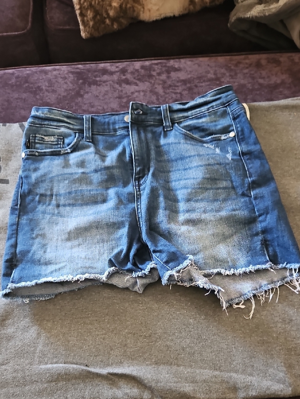 Judy Blue Distressed Frayed Hem Denim Shorts - Blue